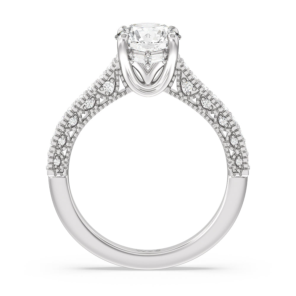 Vintage Classic Hidden Halo Engagement Ring with Round Cut Diamond in 14KT Platinum view 2

