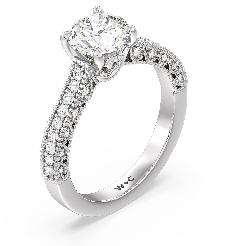 Vintage Classic Hidden Halo Engagement Ring with Round Cut Diamond in 14KT Platinum view 3
