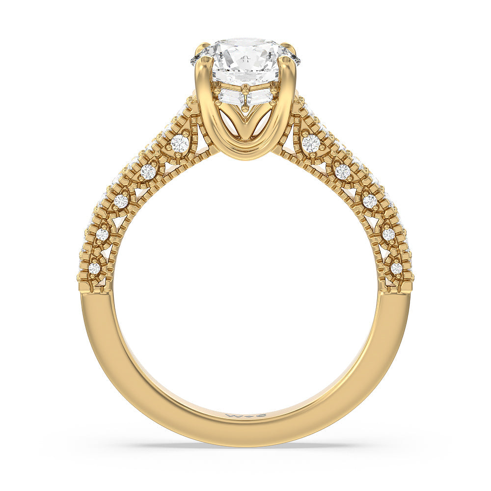 Vintage Classic Hidden Halo Engagement Ring with Round Cut Diamond in 14KT Yellow Gold view 2
