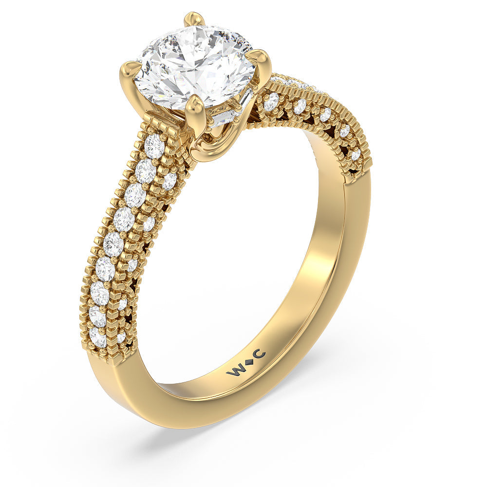 Vintage Classic Hidden Halo Engagement Ring with Round Cut Diamond in 14KT Yellow Gold view 3
