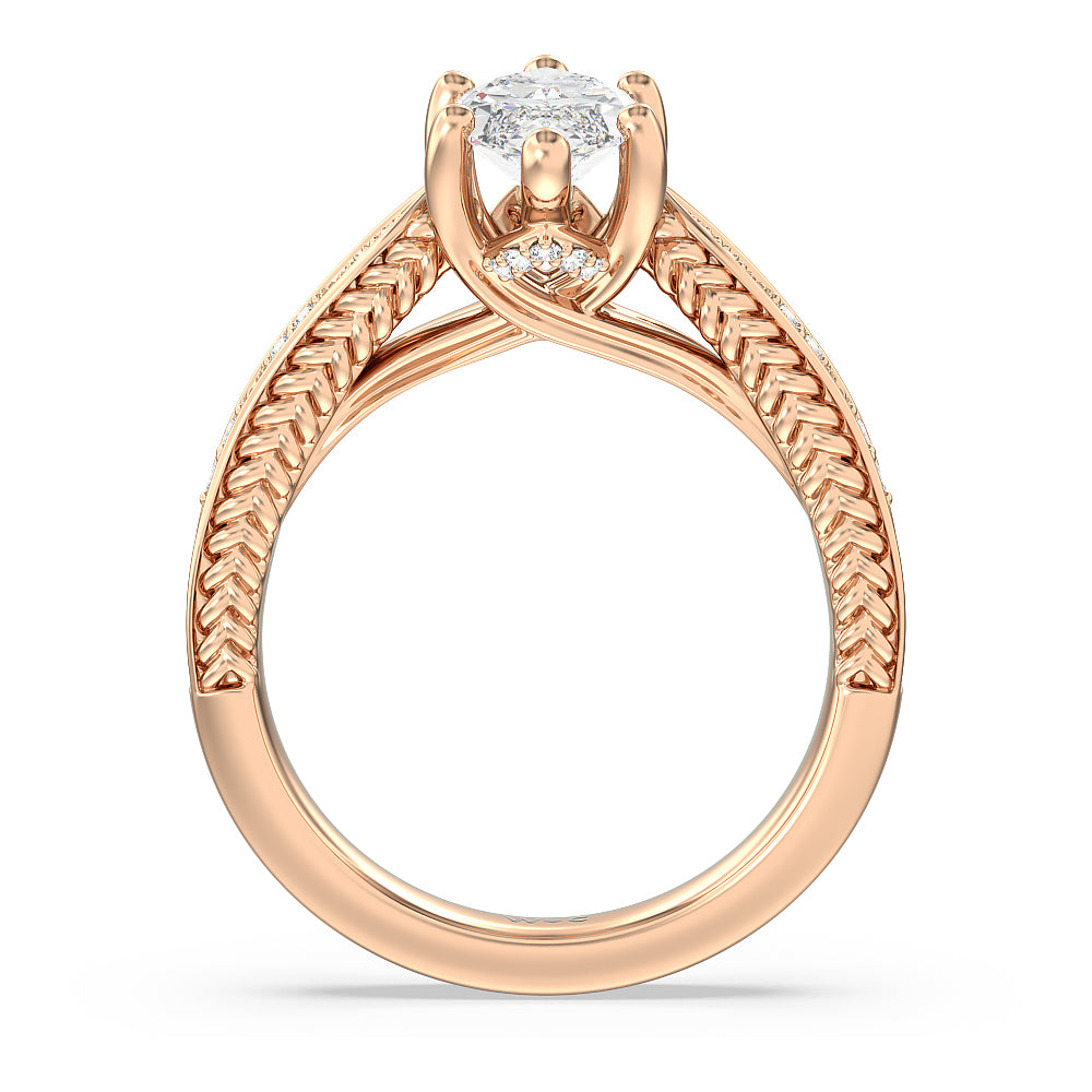 Marquise Cut Vintage Hidden Halo Chevron Engagement Ring with Lab Grown Diamond in 14KT Rose Gold view 2
