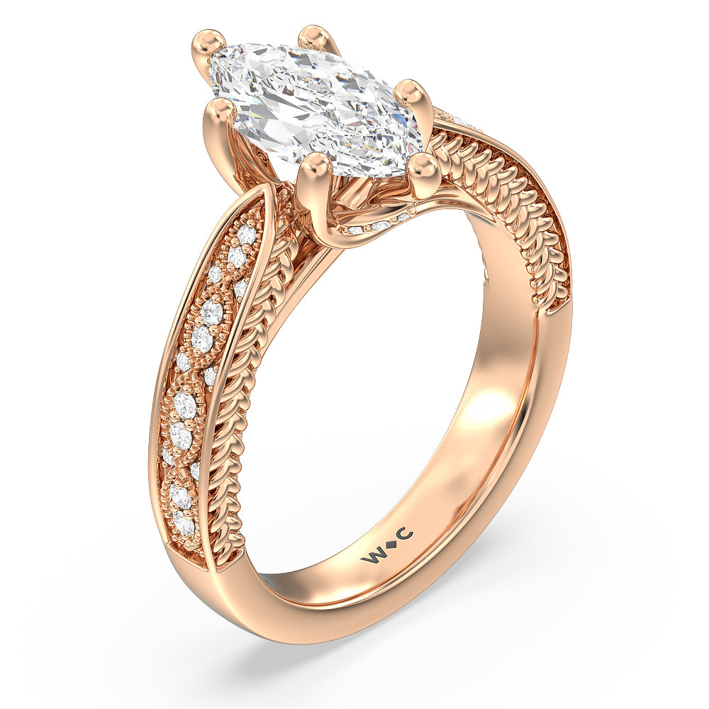 Marquise Cut Vintage Hidden Halo Chevron Engagement Ring with Lab Grown Diamond in 14KT Rose Gold view 3

