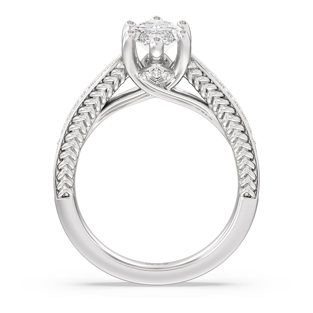 Marquise Cut Vintage Hidden Halo Chevron Engagement Ring with Lab Grown Diamond in 14KT Platinum view 2
