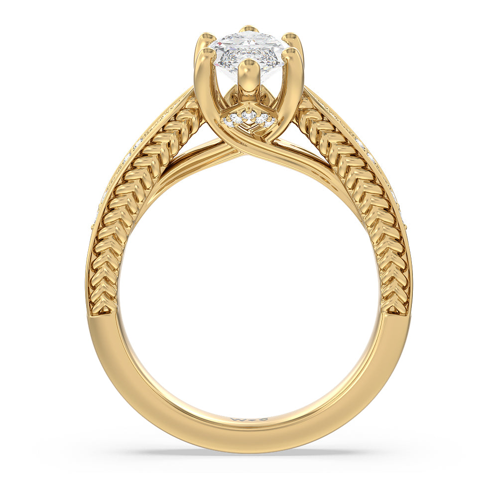Marquise Cut Vintage Hidden Halo Chevron Engagement Ring with Lab Grown Diamond in 14KT Yellow Gold view 2
