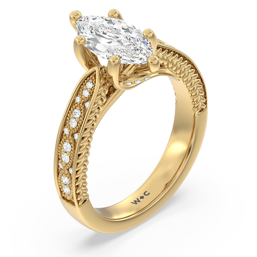 Marquise Cut Vintage Hidden Halo Chevron Engagement Ring with Lab Grown Diamond in 14KT Yellow Gold view 3
