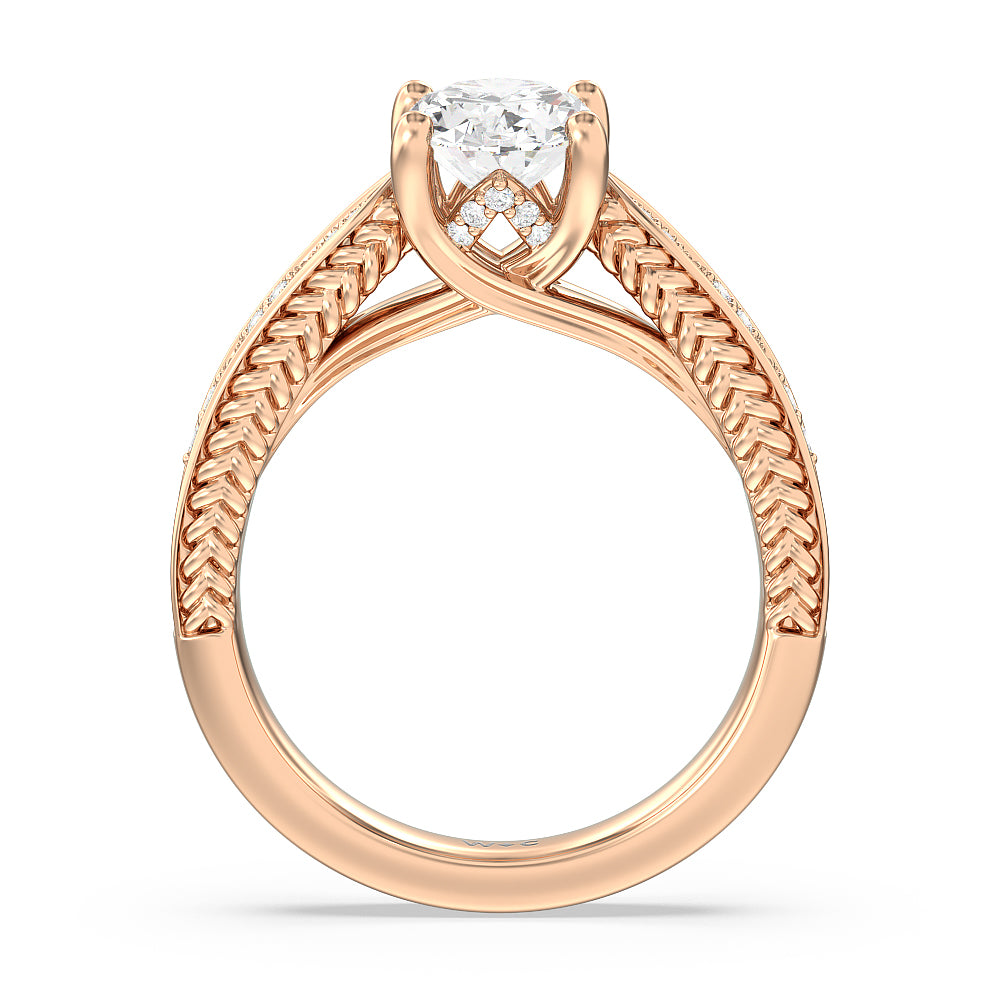 Oval Cut Vintage Hidden Halo Chevron Engagement Ring with Lab Grown Diamond in 14KT Rose Gold view 2
