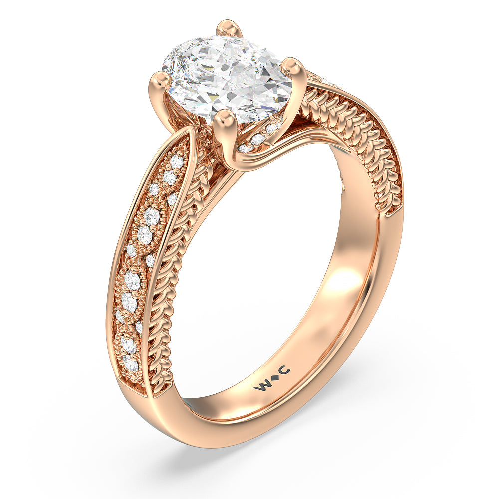 Oval Cut Vintage Hidden Halo Chevron Engagement Ring with Lab Grown Diamond in 14KT Rose Gold view 3
