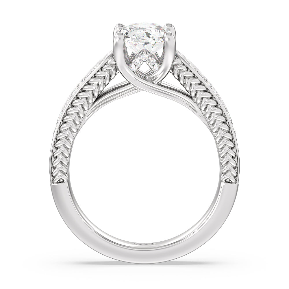Oval Cut Vintage Hidden Halo Chevron Engagement Ring with Lab Grown Diamond in 14KT Platinum view 2
