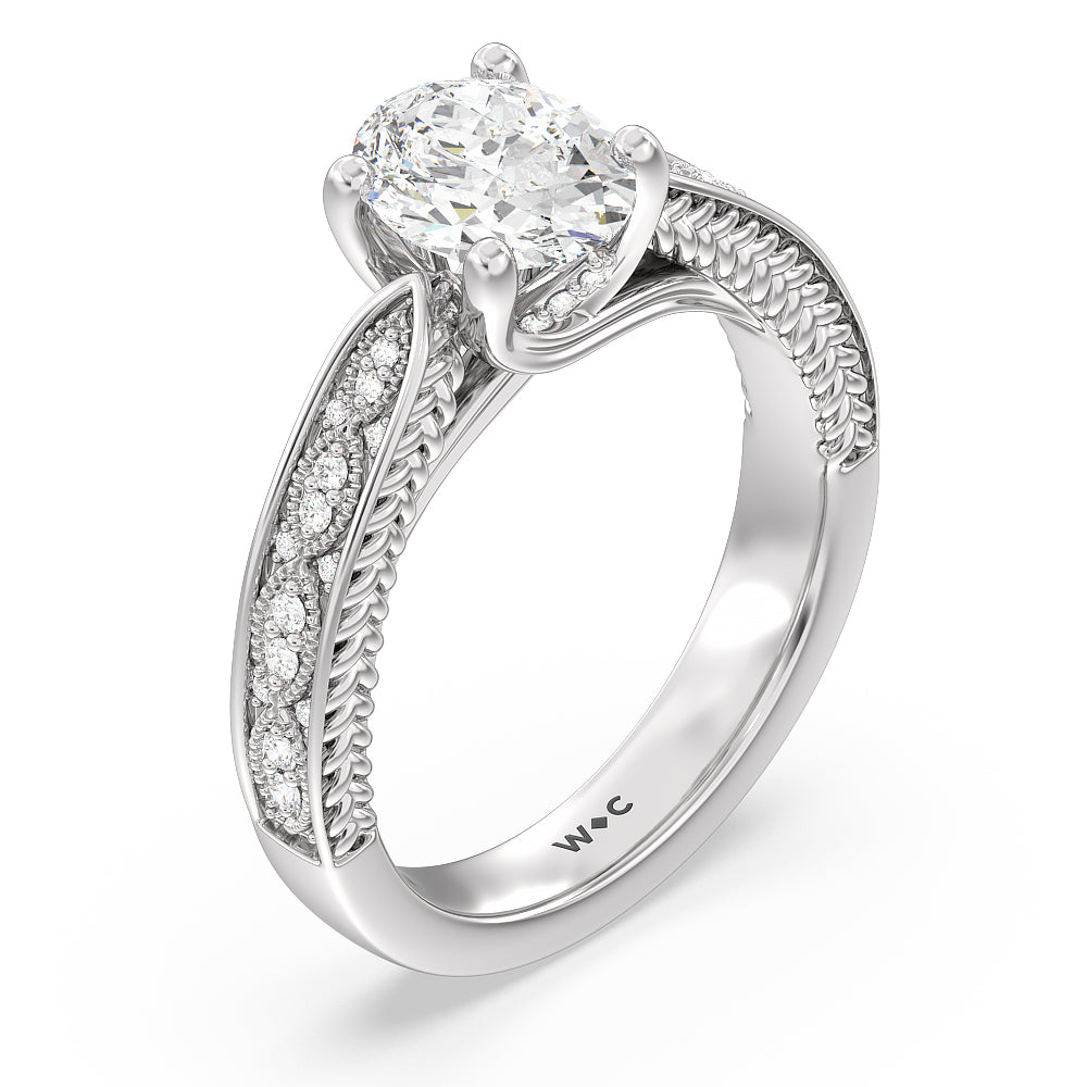 Oval Cut Vintage Hidden Halo Chevron Engagement Ring with Lab Grown Diamond in 14KT Platinum view 3

