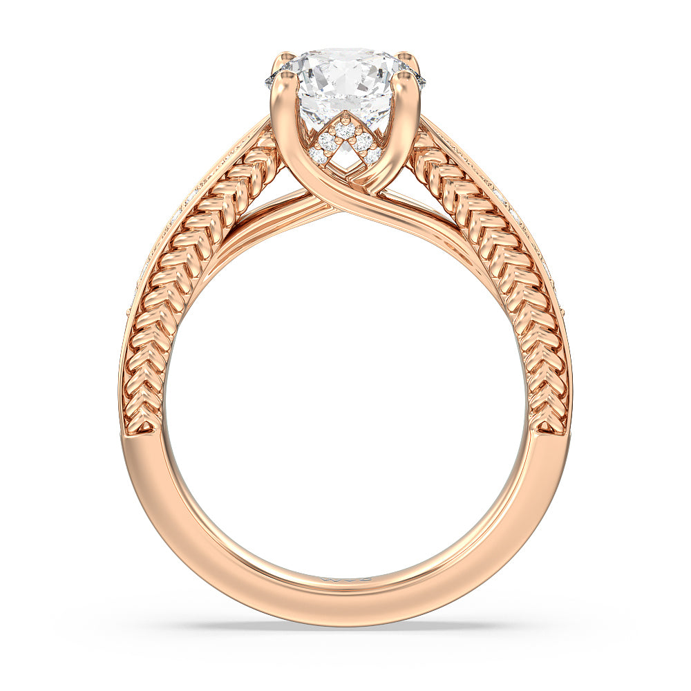 Round Cut Vintage Hidden Halo Chevron Engagement Ring with Lab Grown Diamond in 14KT Rose Gold view 2
