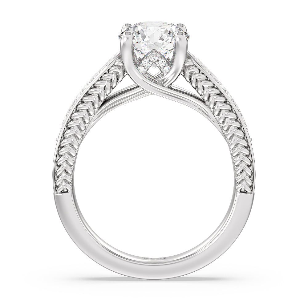 Round Cut Vintage Hidden Halo Chevron Engagement Ring with Lab Grown Diamond in 14KT Platinum view 2
