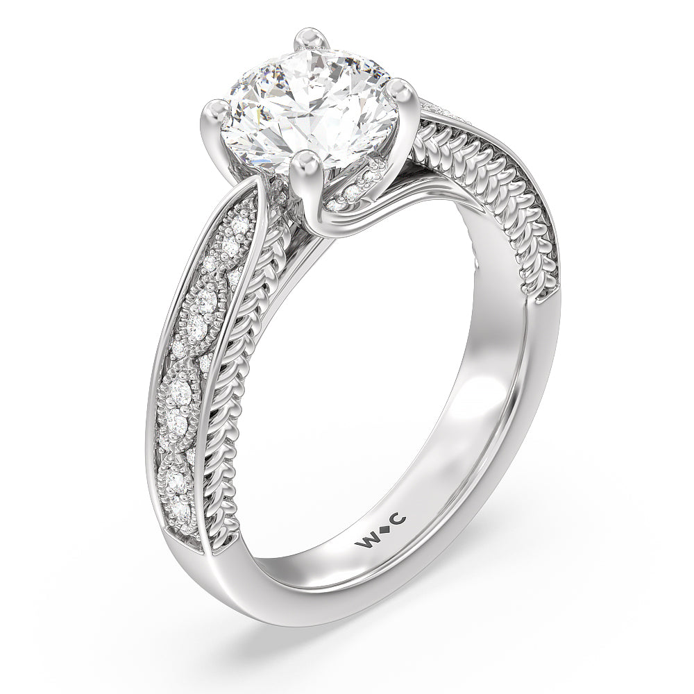 Round Cut Vintage Hidden Halo Chevron Engagement Ring with Lab Grown Diamond in 14KT Platinum view 3
