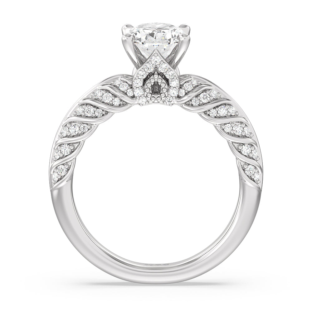 Vintage Chevron Classic Diamond Engagement Ring with Oval Cut Diamond in 14KT Platinum view 2
