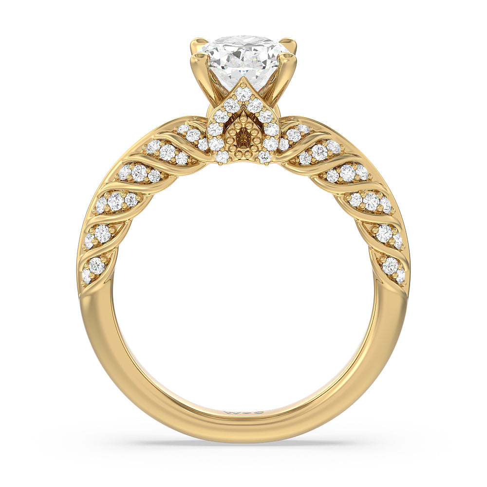 Vintage Chevron Classic Diamond Engagement Ring with Oval Cut Diamond in 14KT Yellow Gold view 2
