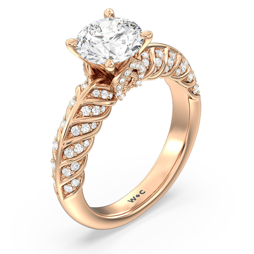 Vintage Chevron Classic Diamond Engagement Ring with Round Cut Diamond in 14KT Rose Gold view 3
