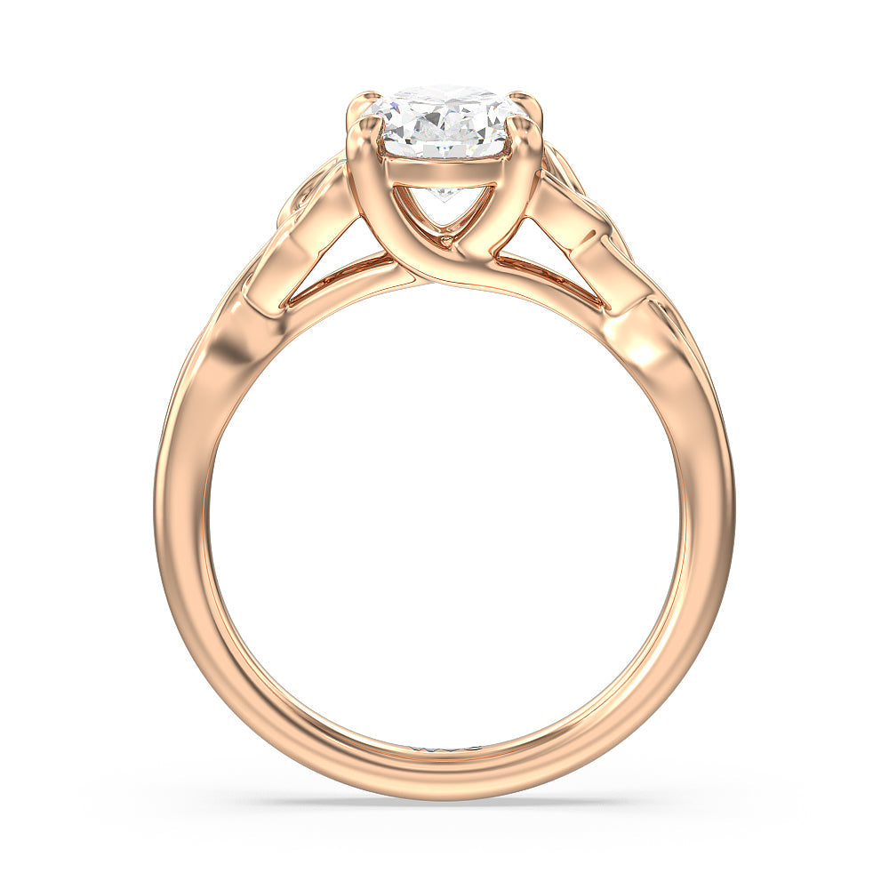 Vintage Celtic Entwined Trinity Knot Engagement Ring with Oval Cut Diamond in 14KT Rose Gold view 3
