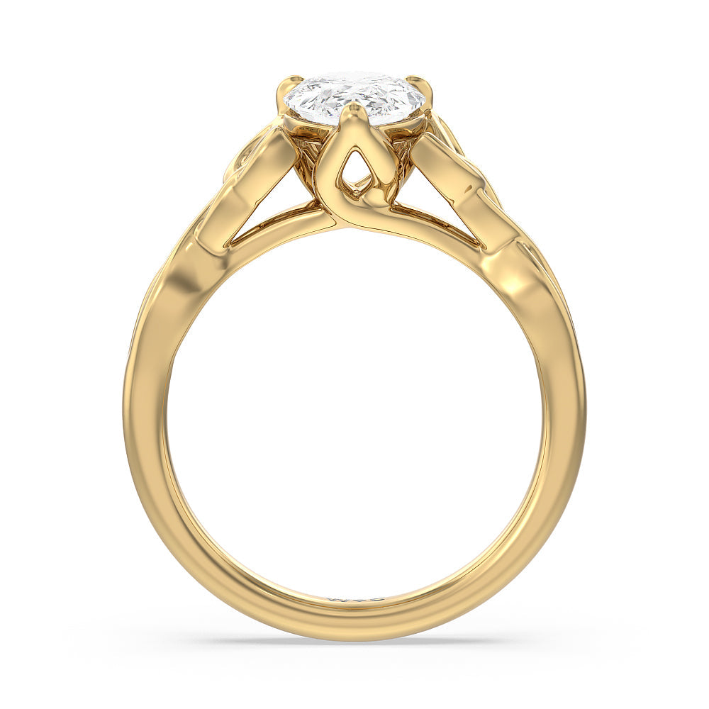 Vintage Celtic Entwined Trinity Knot Engagement Ring with Pear Cut Diamond in 14KT Yellow Gold view 2
