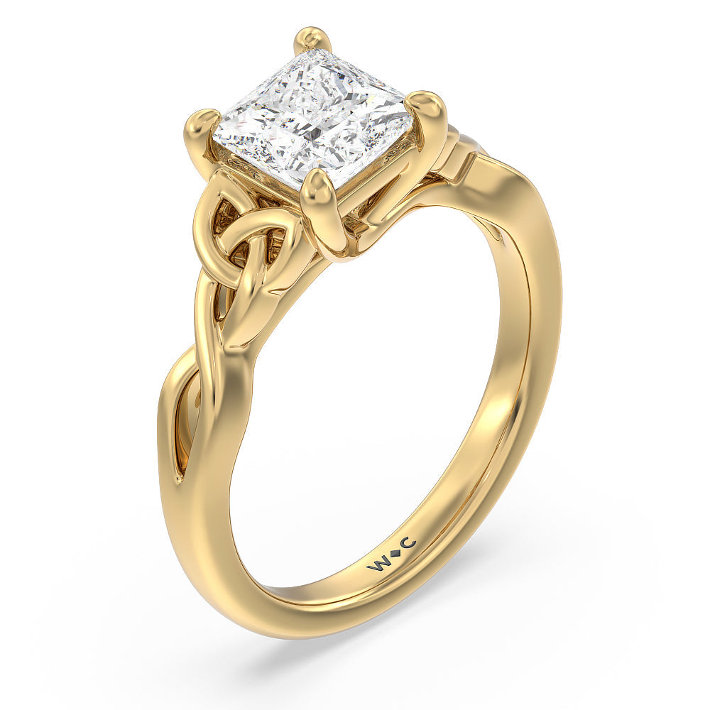 Vintage Celtic Entwined Trinity Knot Engagement Ring with Princess Cut Diamond in 14KT Yellow Gold view 3
