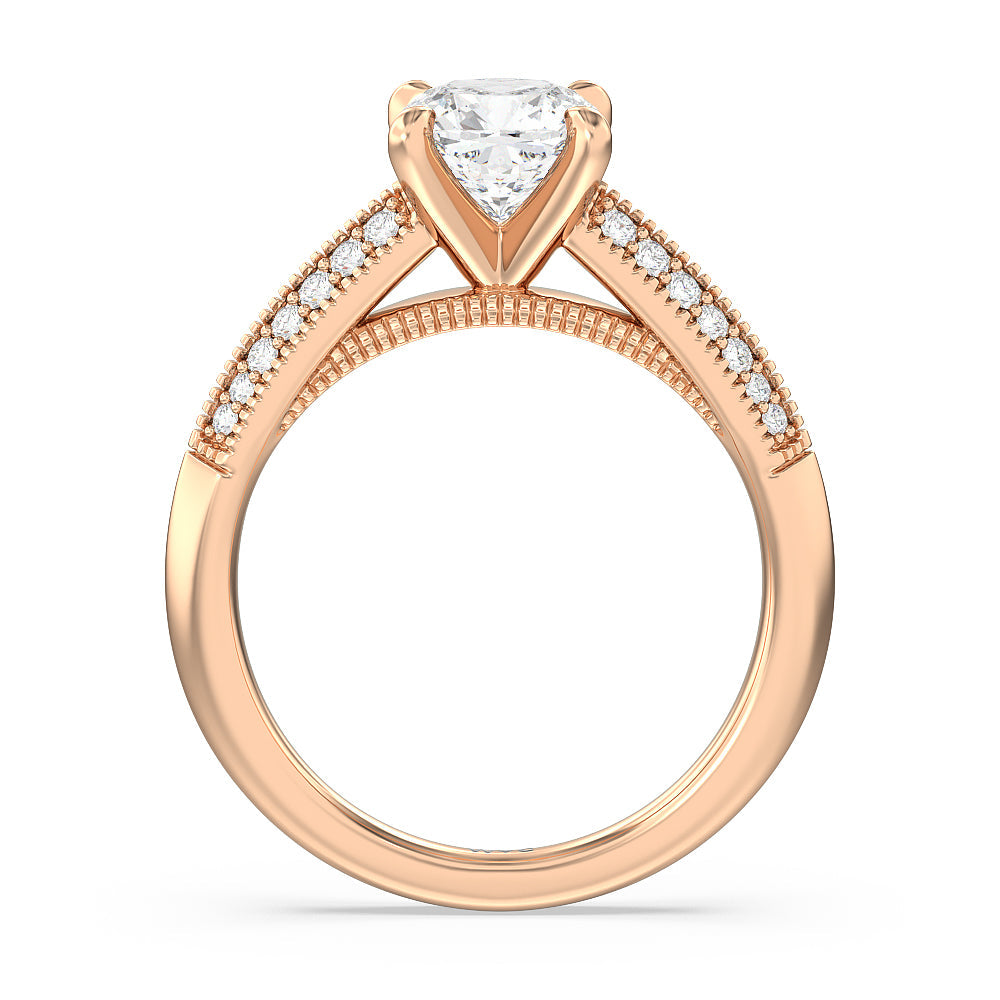 Cushion Cut Vintage Pave Knife Edge Cathedral Diamond Engagement Ring with Lab Grown Diamond in 14KT Rose Gold view 2
