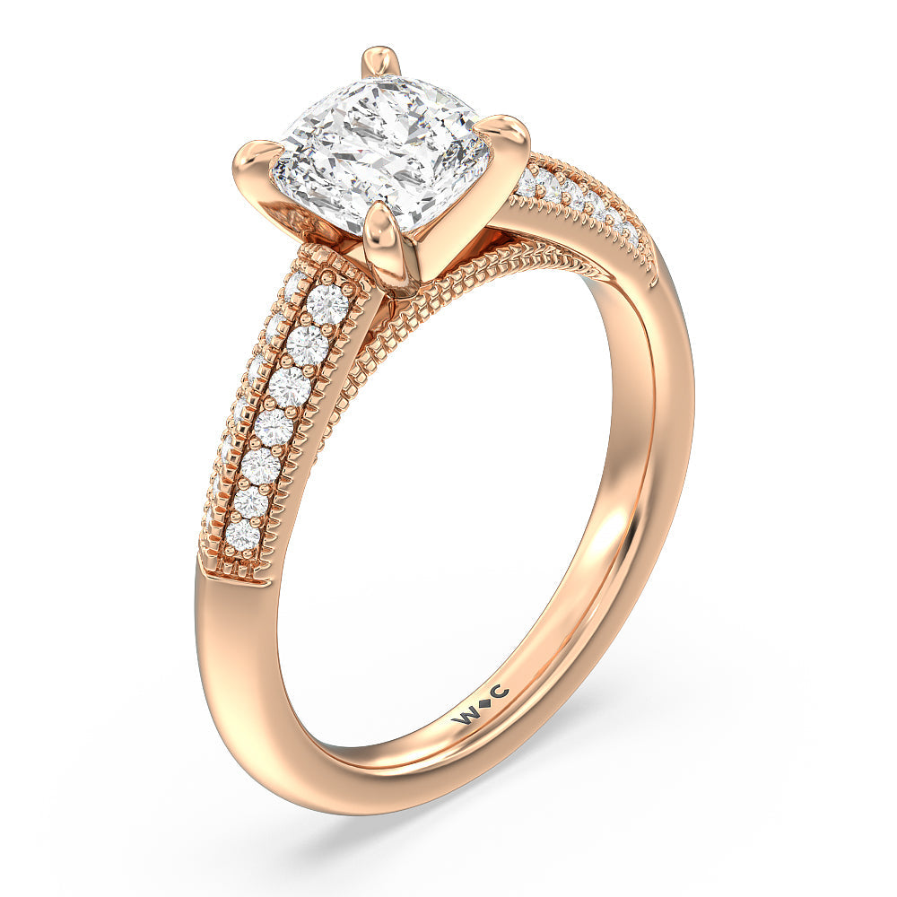 Cushion Cut Vintage Pave Knife Edge Cathedral Diamond Engagement Ring with Lab Grown Diamond in 14KT Rose Gold view 3
