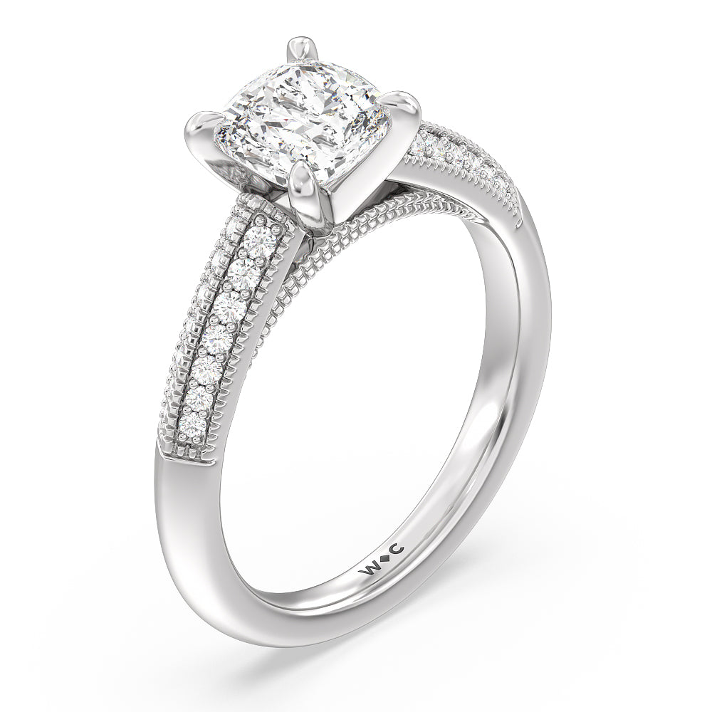 Cushion Cut Vintage Pave Knife Edge Cathedral Diamond Engagement Ring with Lab Grown Diamond in 14KT Platinum view 3
