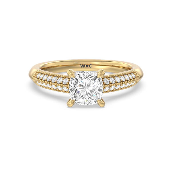 Three-stone White Gold engagement ring w/ Center Princess cut Diamond