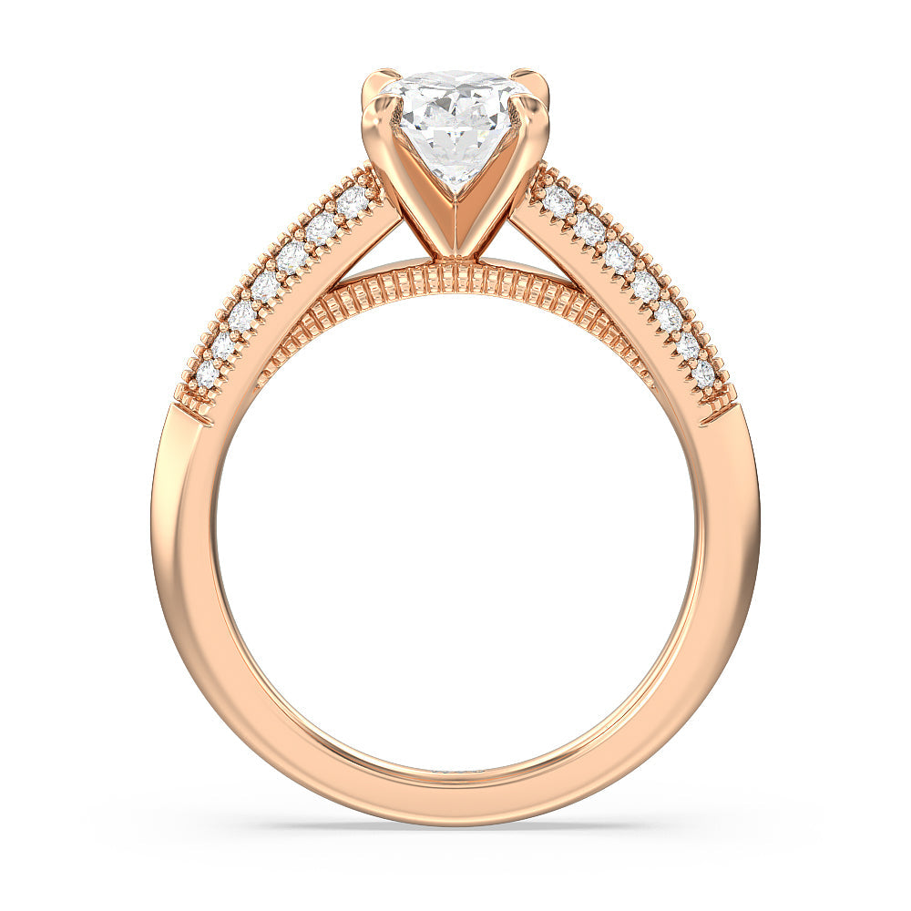 Oval Cut Vintage Pave Knife Edge Cathedral Diamond Engagement Ring with Lab Grown Diamond in 14KT Rose Gold view 2

