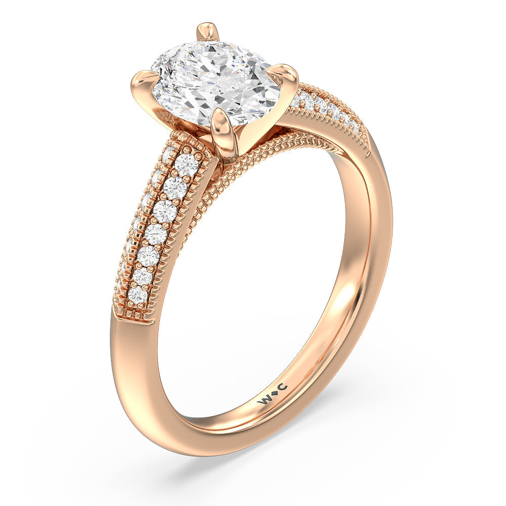Oval Cut Vintage Pave Knife Edge Cathedral Diamond Engagement Ring with Lab Grown Diamond in 14KT Rose Gold view 3
