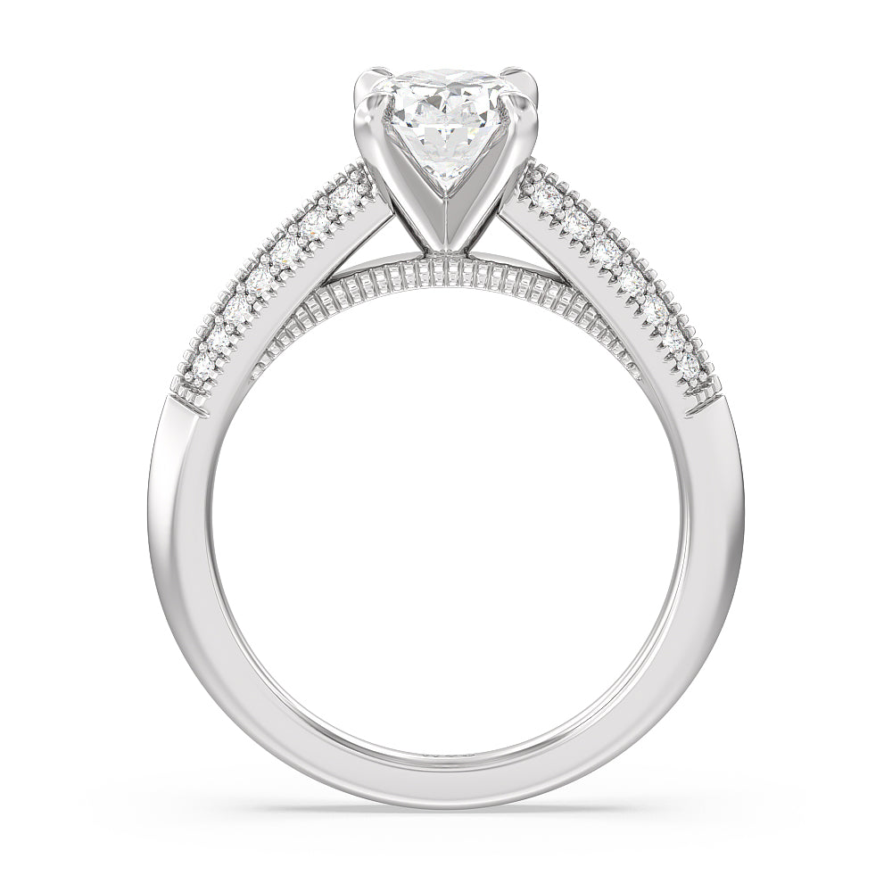 Oval Cut Vintage Pave Knife Edge Cathedral Diamond Engagement Ring with Lab Grown Diamond in 14KT Platinum view 2
