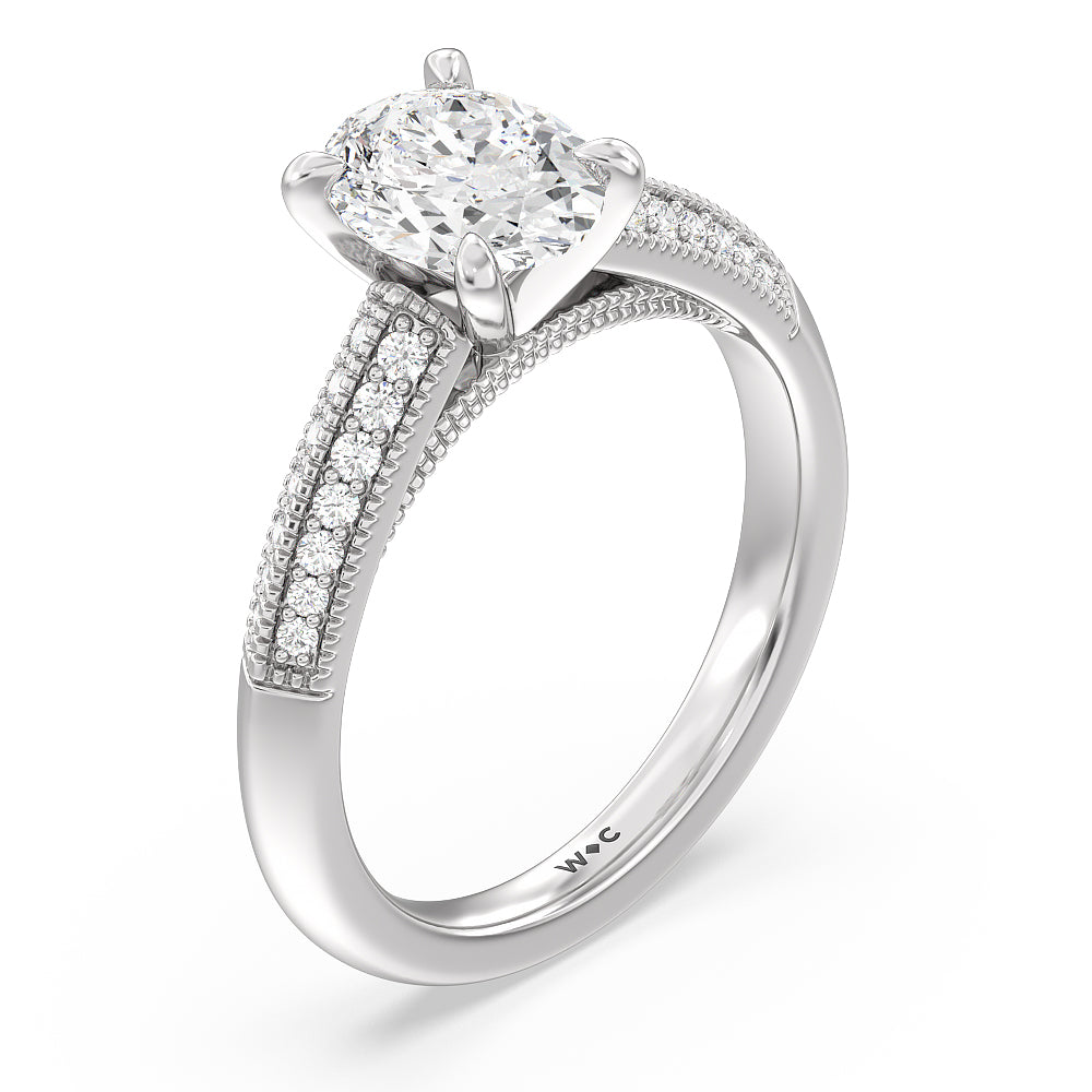 Oval Cut Vintage Pave Knife Edge Cathedral Diamond Engagement Ring with Lab Grown Diamond in 14KT Platinum view 3
