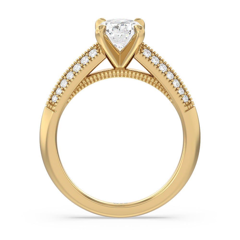 Oval Cut Vintage Pave Knife Edge Cathedral Diamond Engagement Ring with Lab Grown Diamond in 14KT Yellow Gold view 2
