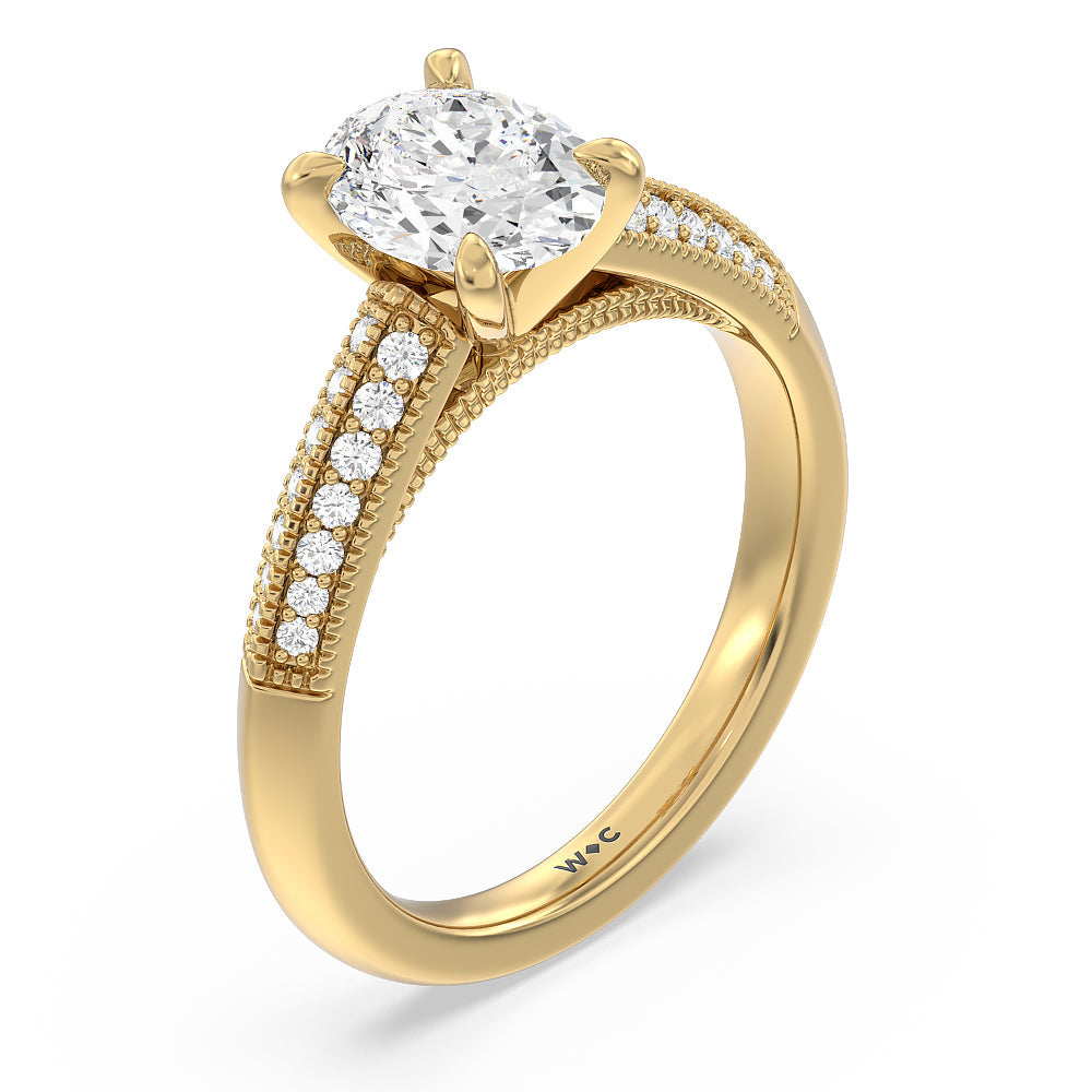 Oval Cut Vintage Pave Knife Edge Cathedral Diamond Engagement Ring with Lab Grown Diamond in 14KT Yellow Gold view 3

