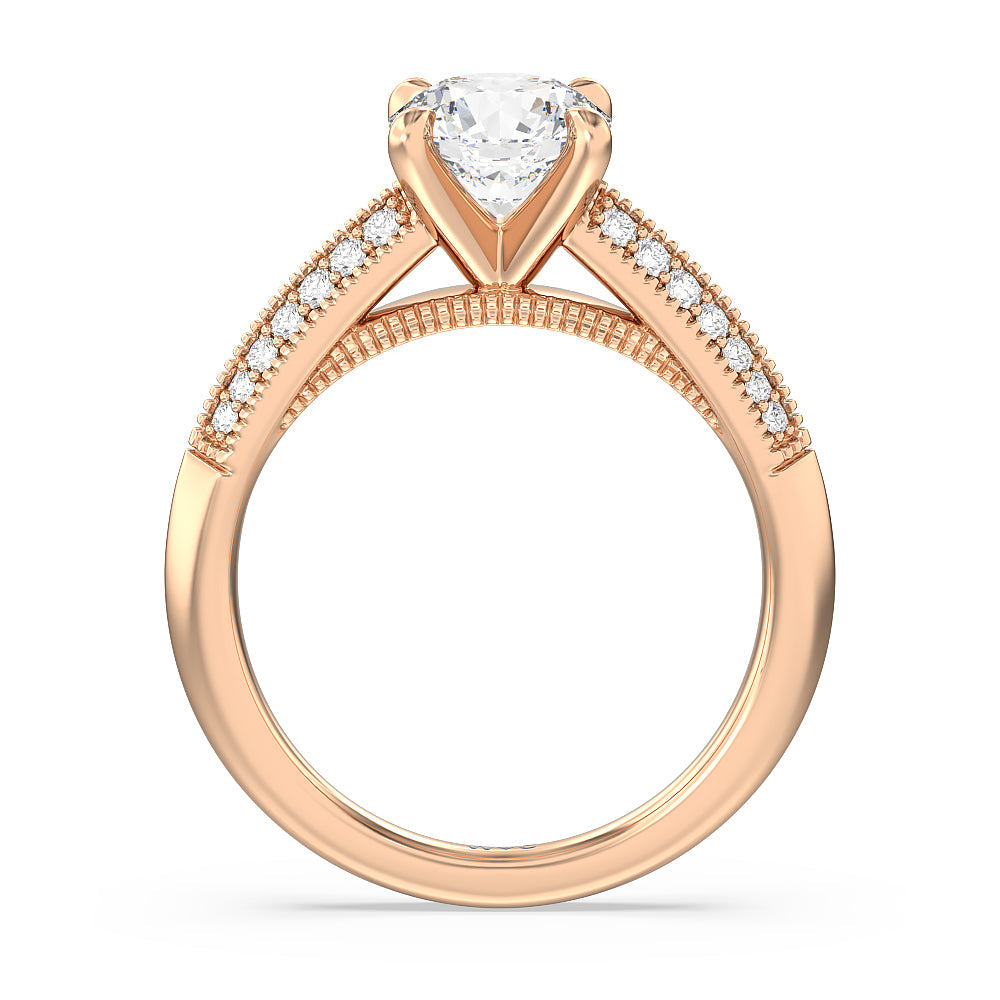 Round Cut Vintage Pave Knife Edge Cathedral Diamond Engagement Ring with Lab Grown Diamond in 14KT Rose Gold view 2
