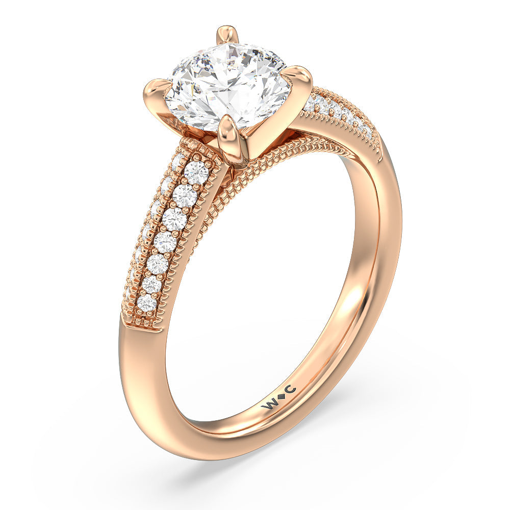 Round Cut Vintage Pave Knife Edge Cathedral Diamond Engagement Ring with Lab Grown Diamond in 14KT Rose Gold view 3
