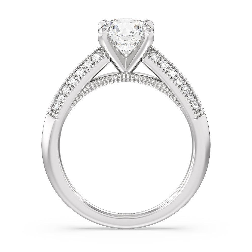 Round Cut Vintage Pave Knife Edge Cathedral Diamond Engagement Ring with Lab Grown Diamond in 14KT Platinum view 2
