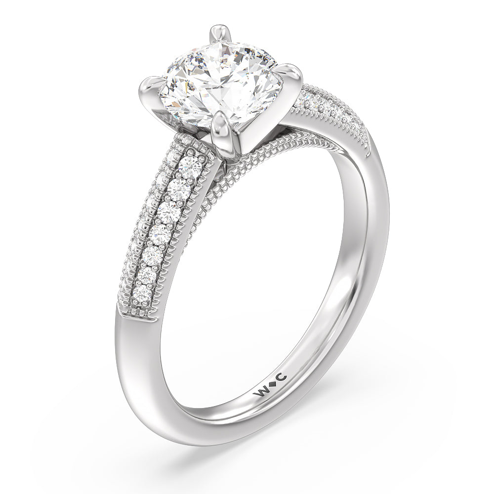Round Cut Vintage Pave Knife Edge Cathedral Diamond Engagement Ring with Lab Grown Diamond in 14KT Platinum view 3
