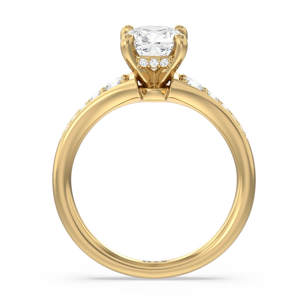 Vintage Hidden Halo Classic Diamond Engagement Ring with Cushion Cut Diamond in 14KT Yellow Gold view 2
