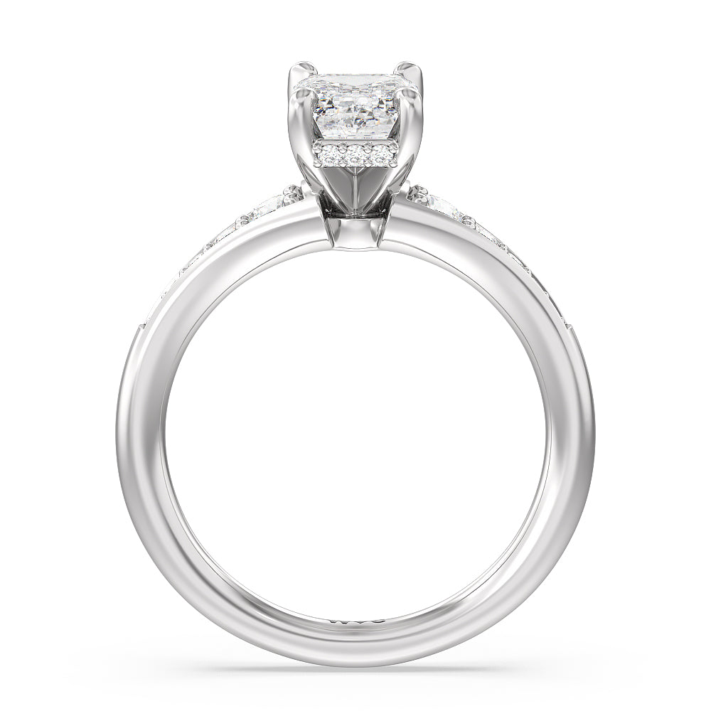 Vintage Hidden Halo Classic Diamond Engagement Ring with Emerald Cut Diamond in 14KT Platinum view 2
