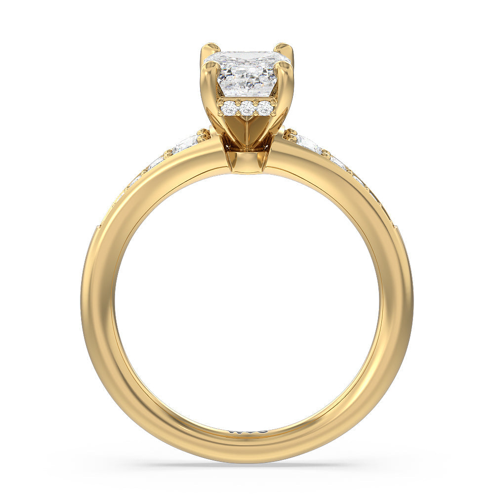 Vintage Hidden Halo Classic Diamond Engagement Ring with Emerald Cut Diamond in 14KT Yellow Gold view 2
