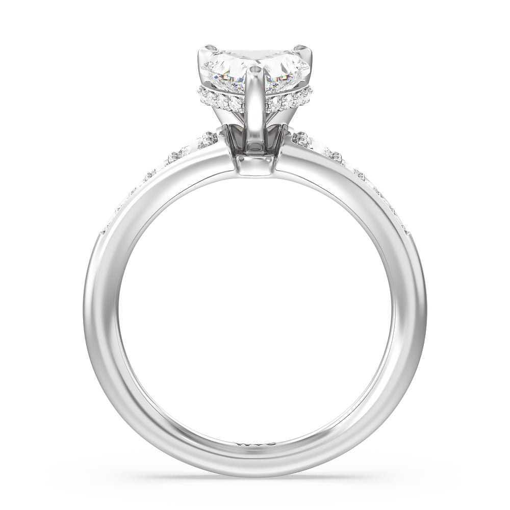 Vintage Hidden Halo Classic Diamond Engagement Ring with Heart Cut Diamond in 14KT Platinum view 2
