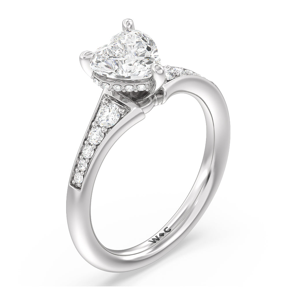 Vintage Hidden Halo Classic Diamond Engagement Ring with Heart Cut Diamond in 14KT Platinum view 3
