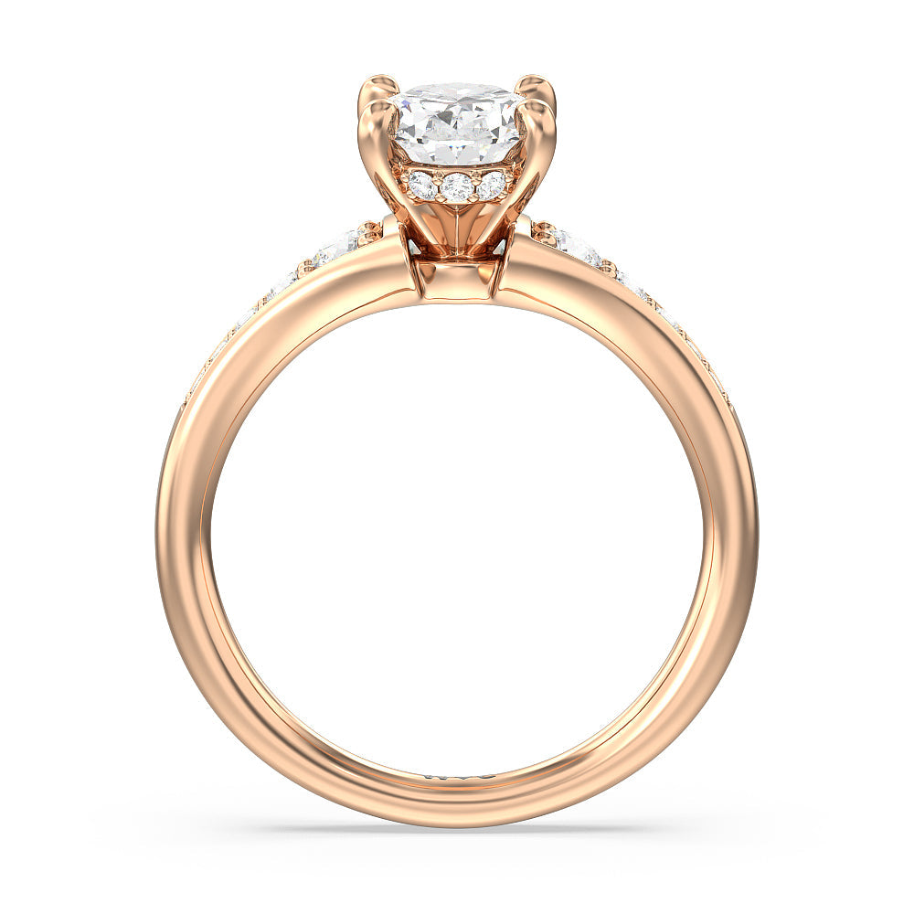 Vintage Hidden Halo Classic Diamond Engagement Ring with Oval Cut Diamond in 14KT Rose Gold view 2
