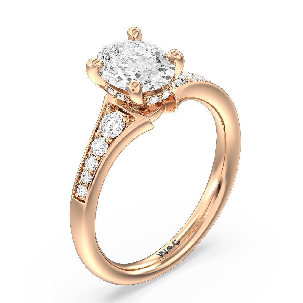 Vintage Hidden Halo Classic Diamond Engagement Ring with Oval Cut Diamond in 14KT Rose Gold view 3
