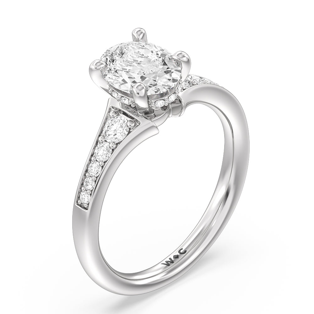 Vintage Hidden Halo Classic Diamond Engagement Ring with Oval Cut Diamond in 14KT Platinum view 3
