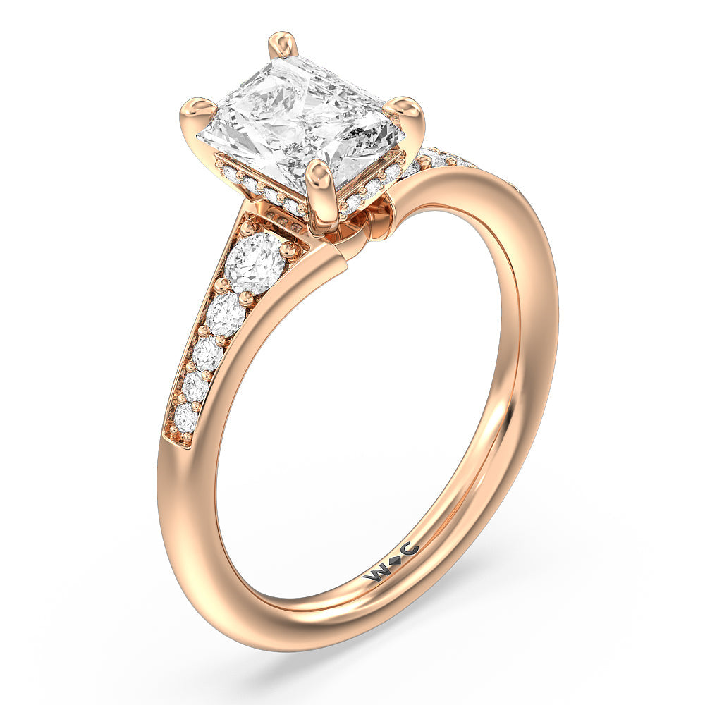 Vintage Hidden Halo Classic Diamond Engagement Ring with Radiant Cut Diamond in 14KT Rose Gold view 3
