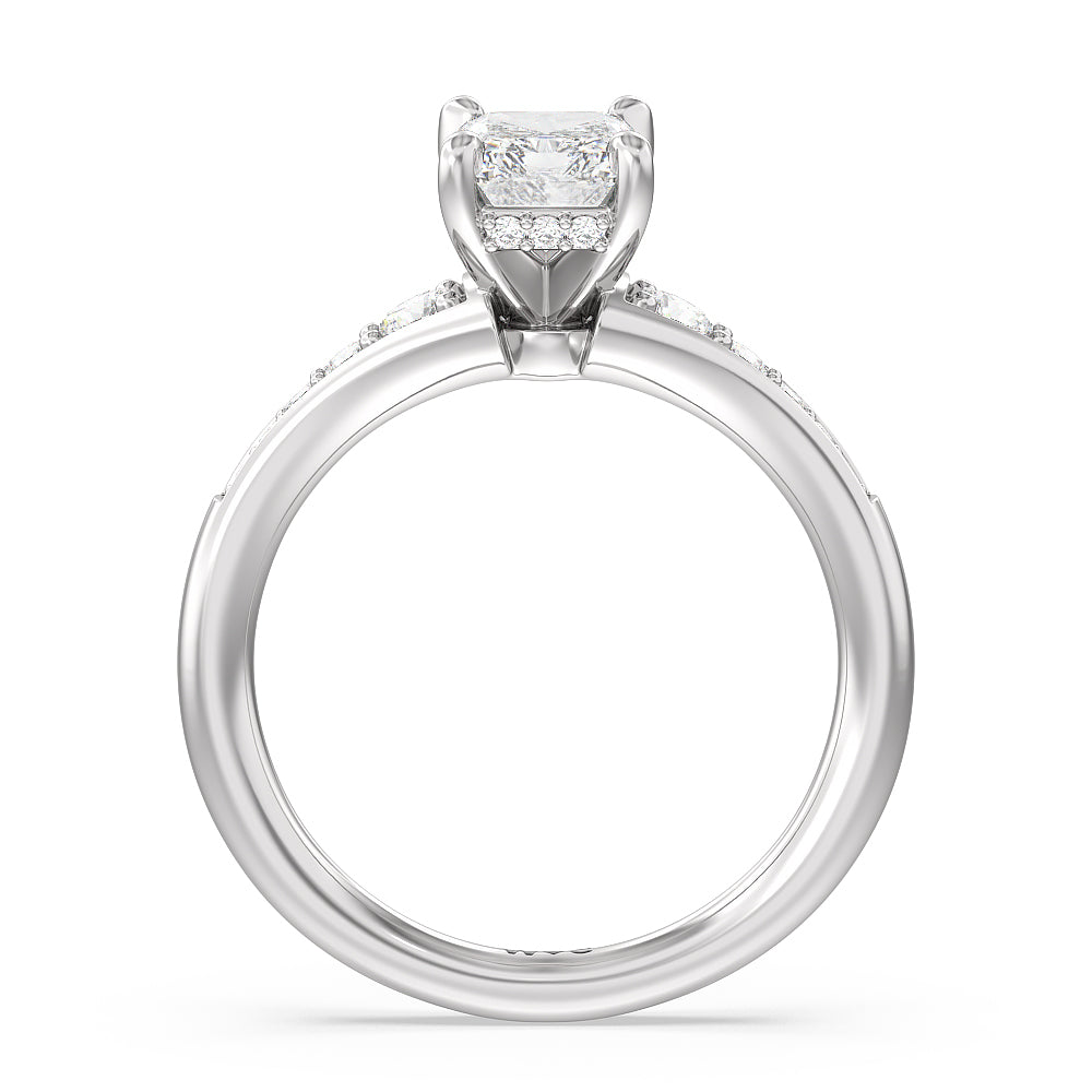 Vintage Hidden Halo Classic Diamond Engagement Ring with Radiant Cut Diamond in 14KT Platinum view 2
