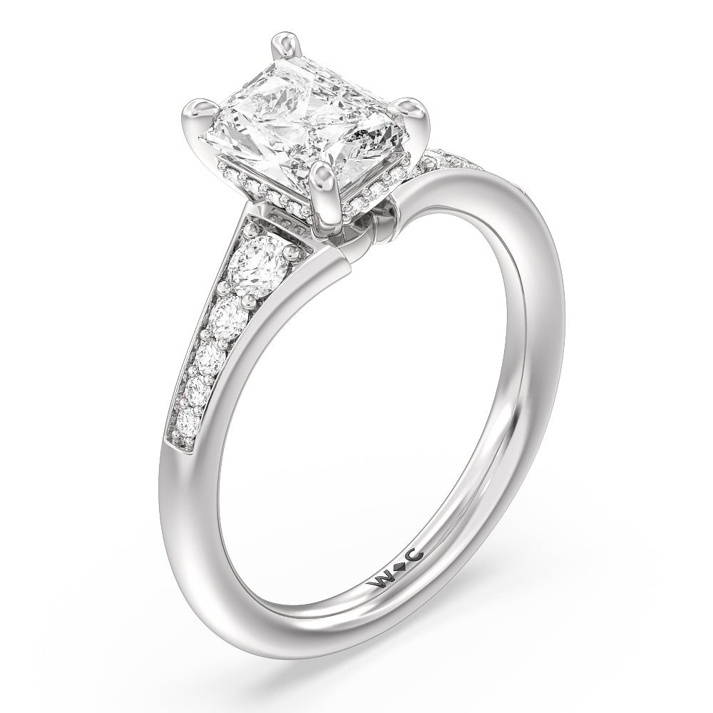 Vintage Hidden Halo Classic Diamond Engagement Ring with Radiant Cut Diamond in 14KT Platinum view 3
