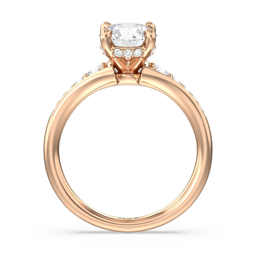 Vintage Hidden Halo Classic Diamond Engagement Ring with Round Cut Diamond in 14KT Rose Gold view 2
