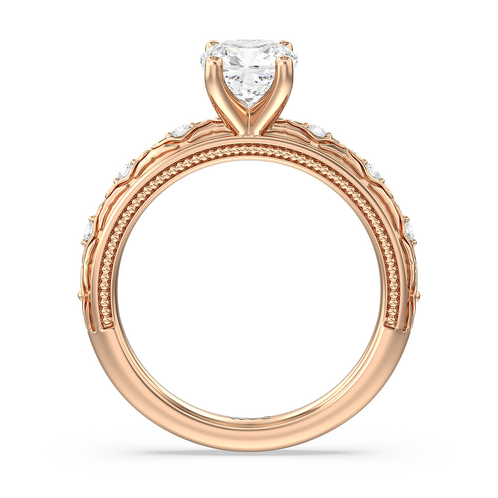 Vintage Blossom Engagement Ring with Cushion Cut Diamond in 14KT Rose Gold view 2
