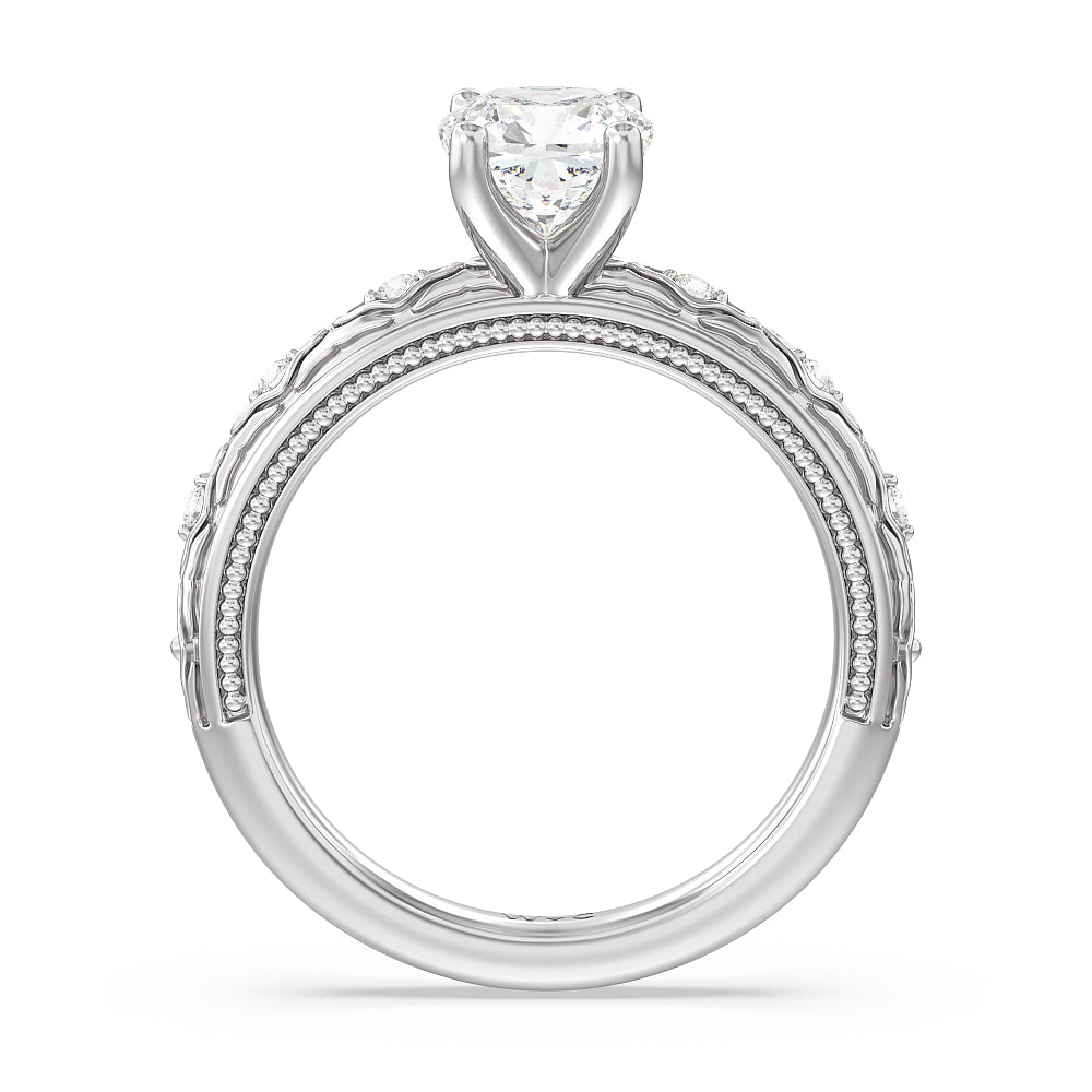 Vintage Blossom Engagement Ring with Cushion Cut Diamond in 14KT Platinum view 2
